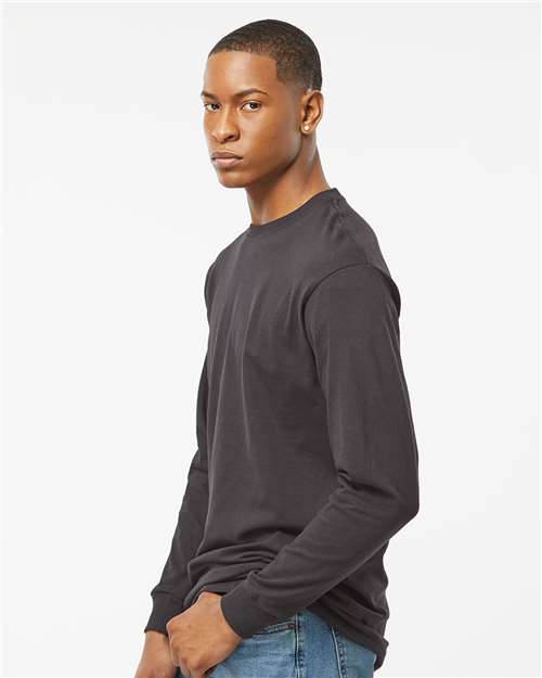 M&O 4820 Unisex Gold Soft Touch Long Sleeve T-Shirt - Charcoal - model side