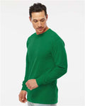 M&O 4820 Unisex Gold Soft Touch Long Sleeve T-Shirt - Fine Kelly Green - model side