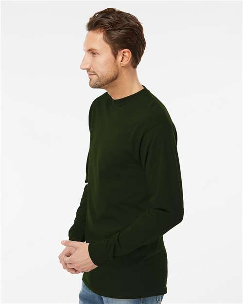 M&O 4820 Unisex Gold Soft Touch Long Sleeve T-Shirt - Forest Green - model side