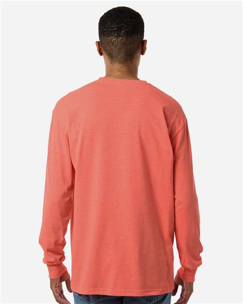 M&O 4820 Unisex Gold Soft Touch Long Sleeve T-Shirt - Heather Coral - model back