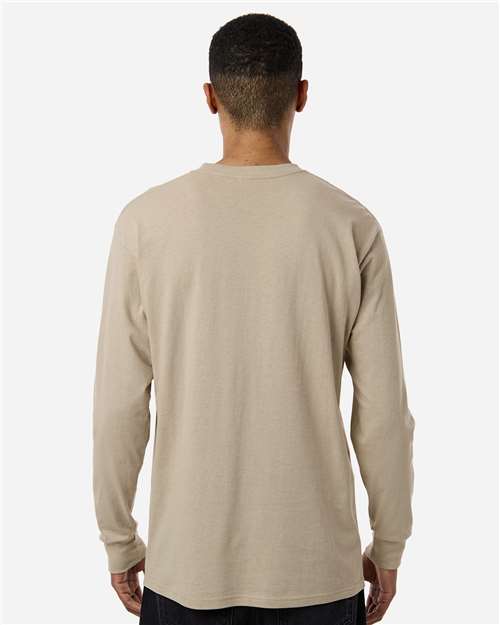 M&O 4820 Unisex Gold Soft Touch Long Sleeve T-Shirt - Sand - model back
