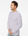 M&O 4820 Unisex Gold Soft Touch Long Sleeve T-Shirt - Silver - model side