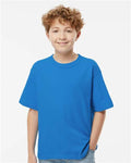 M&O 4850 Youth Gold Soft Touch T-Shirt - Ocean Blue - model front