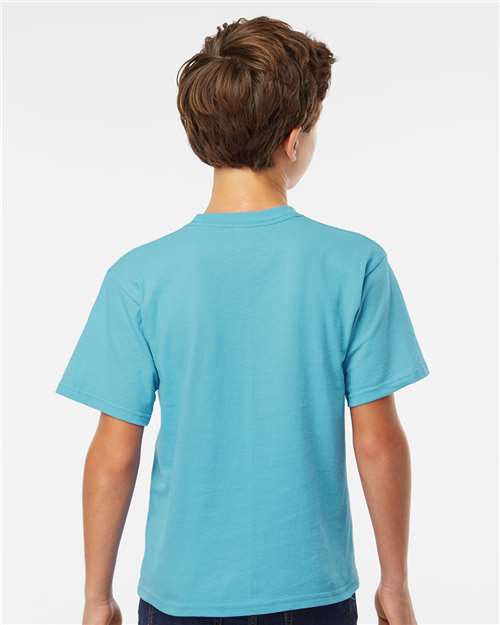 M&O 4850 Youth Gold Soft Touch T-Shirt - Diving Blue - model back