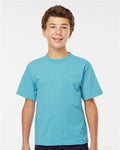 M&O 4850 Youth Gold Soft Touch T-Shirt - Diving Blue - model front