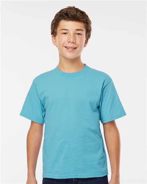 M&O 4850 Youth Gold Soft Touch T-Shirt - Diving Blue - model front
