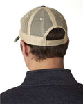 Adams Headwear OL102 Ollie Distressed Trucker Cap - Jungle Camo/ Tan - model back