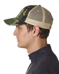 Adams Headwear OL102 Ollie Distressed Trucker Cap - Jungle Camo/ Tan - model side