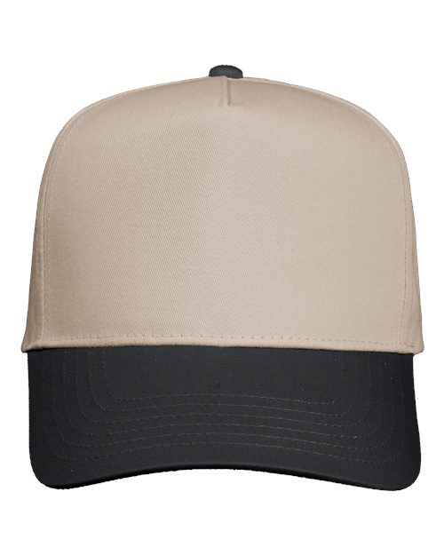 Valucap 8869 Five-Panel Twill Cap - Khaki/ Black - front