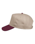 Valucap 8869 Five-Panel Twill Cap - Khaki/ Maroon - side