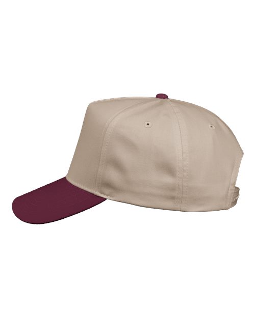 Valucap 8869 Five-Panel Twill Cap - Khaki/ Maroon - side