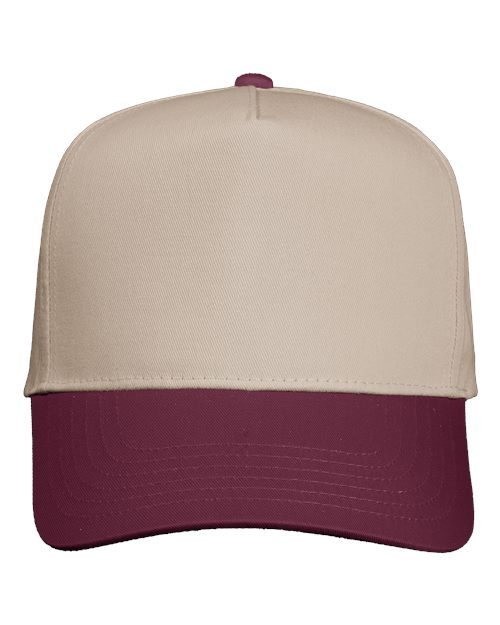 Valucap 8869 Five-Panel Twill Cap - Khaki/ Maroon - front