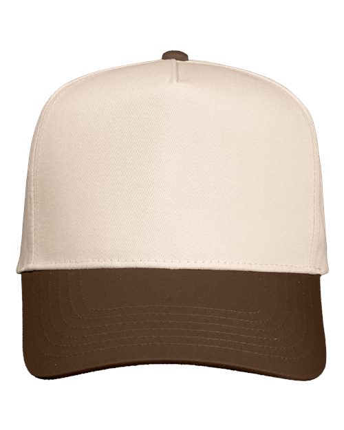 Valucap 8869 Five-Panel Twill Cap - Natural/ Brown - front