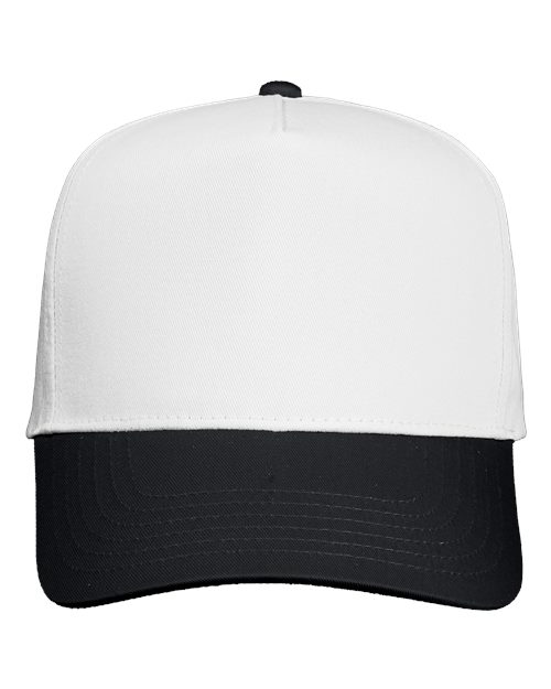 Valucap 8869 Five-Panel Twill Cap - White/ Black - front