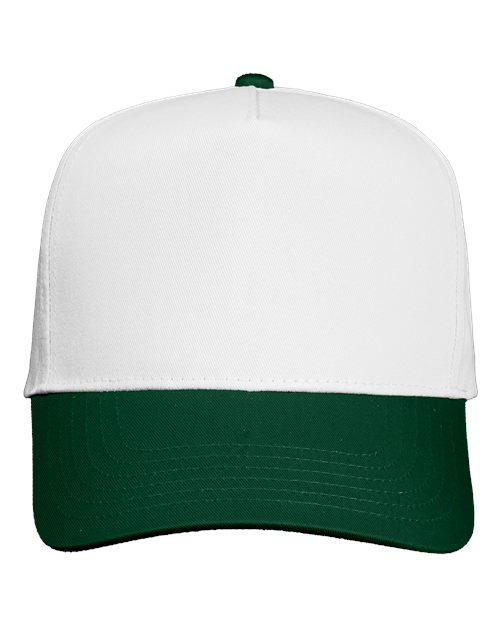 Valucap 8869 Five-Panel Twill Cap - White/ Forest - front