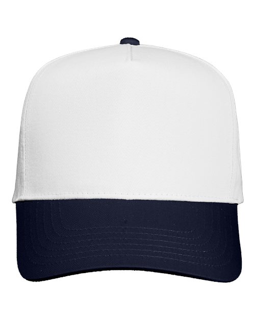 Valucap 8869 Five-Panel Twill Cap - White/ Navy - front
