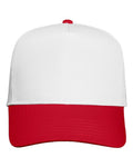 Valucap 8869 Five-Panel Twill Cap - White/ Red - front