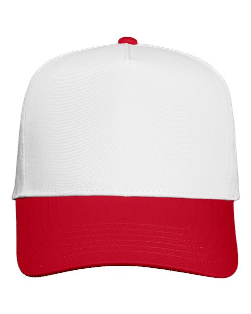 Valucap 8869 Five-Panel Twill Cap - White/ Red - front