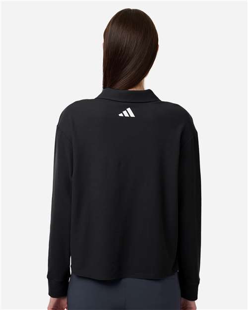 Adidas A1008 Women's Beyond Long Sleeve Loose Polo - Black - model back