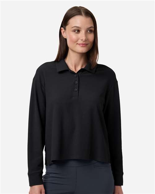 Adidas A1008 Women's Beyond Long Sleeve Loose Polo - Black - model front