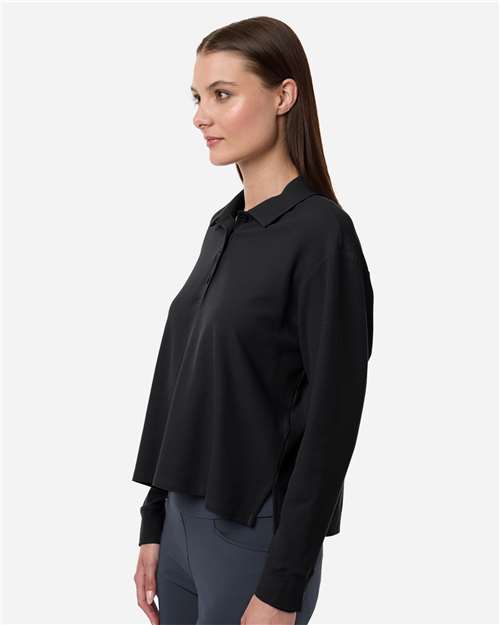 Adidas A1008 Women's Beyond Long Sleeve Loose Polo - Black - model side