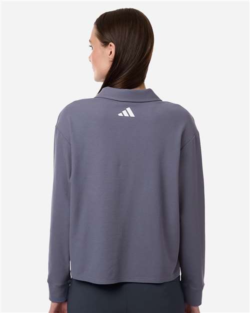Adidas A1008 Women's Beyond Long Sleeve Loose Polo - Preloved Violet - model back