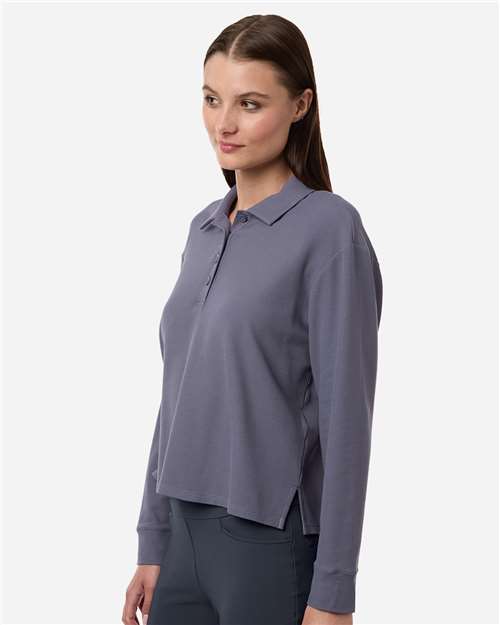 Adidas A1008 Women's Beyond Long Sleeve Loose Polo - Preloved Violet - model side