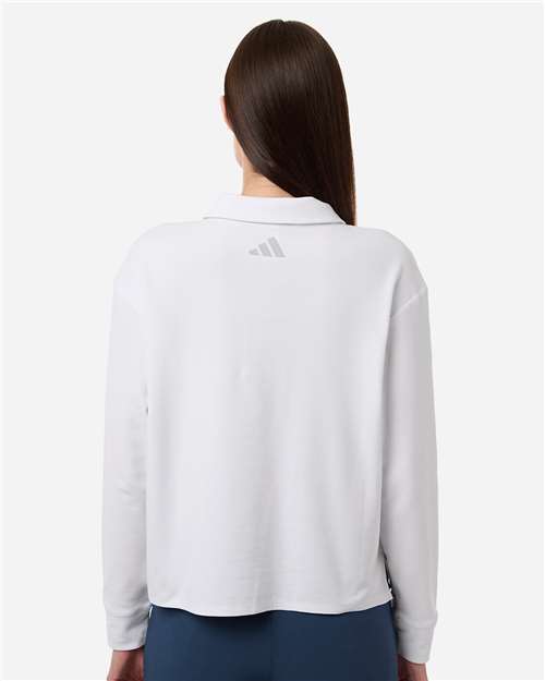 Adidas A1008 Women's Beyond Long Sleeve Loose Polo - White - model back