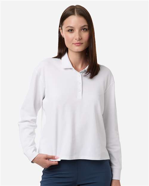 Adidas A1008 Women's Beyond Long Sleeve Loose Polo - White - model front