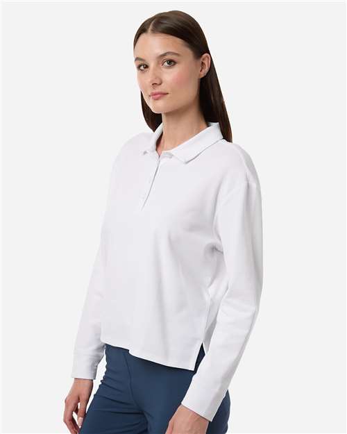 Adidas A1008 Women's Beyond Long Sleeve Loose Polo - White - model side