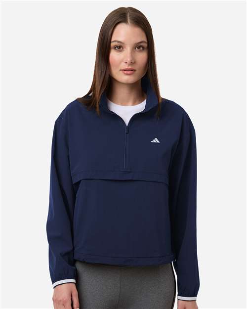 Adidas A1012 Women's Go-To Quarter-Zip Jacket - Collegiate Navy - model front