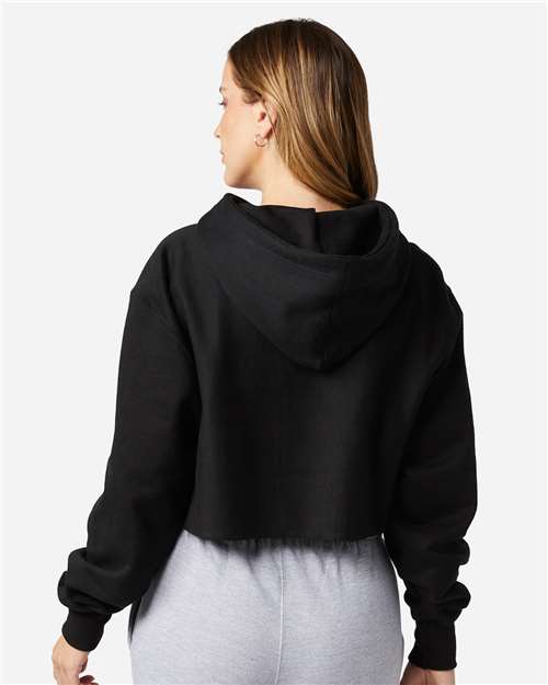 Champion RW01W Women's Reverse Weave Hooded Cropped Sweatshirt - Black - model back
