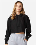 Champion RW01W Women's Reverse Weave Hooded Cropped Sweatshirt - Black - model front