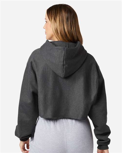 Champion RW01W Women's Reverse Weave Hooded Cropped Sweatshirt - Charcoal Heather - model back