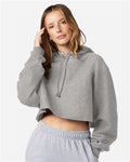 Champion RW01W Women's Reverse Weave Hooded Cropped Sweatshirt - Oxford Grey - model front