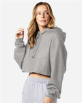 Champion RW01W Women's Reverse Weave Hooded Cropped Sweatshirt - Oxford Grey - model side
