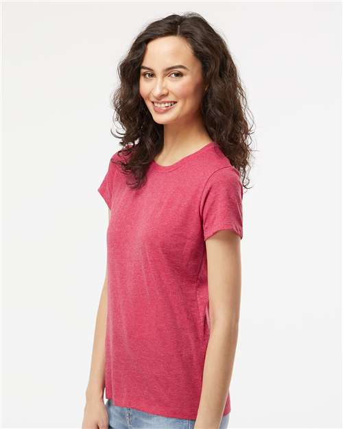 M&O 4810 Women's Gold Soft Touch T-Shirt - Heather Pink - model side