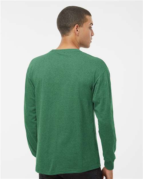 M&O 4820 Unisex Gold Soft Touch Long Sleeve T-Shirt - Heather Kelly Green - model back