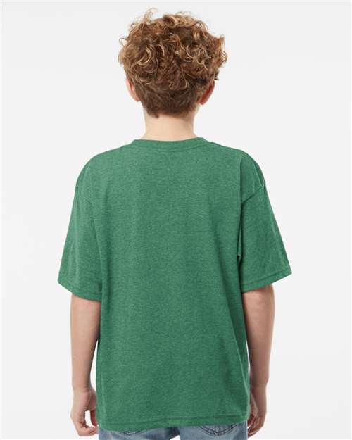 M&O 4850 Youth Gold Soft Touch T-Shirt - Heather Kelly Green - model back