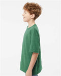 M&O 4850 Youth Gold Soft Touch T-Shirt - Heather Kelly Green - model side