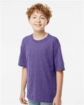 M&O 4850 Youth Gold Soft Touch T-Shirt - Heather Purple - model side