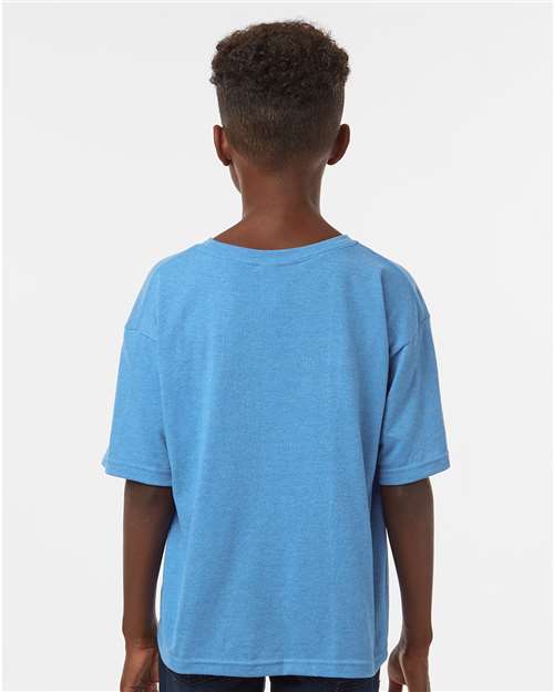 M&O 4850 Youth Gold Soft Touch T-Shirt - Heather Turquoise - model back