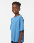 M&O 4850 Youth Gold Soft Touch T-Shirt - Heather Turquoise - model side