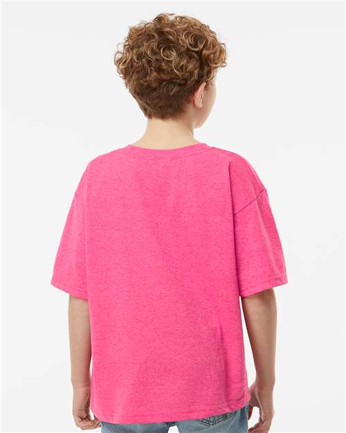 M&O 4850 Youth Gold Soft Touch T-Shirt - Neon Pink - model back