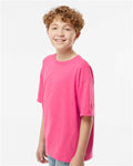 M&O 4850 Youth Gold Soft Touch T-Shirt - Neon Pink - model side