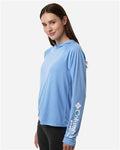 Columbia 216061 Women's PFG Tidal Tee Hooded Long Sleeve - White Cap/ White - model side