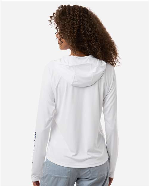 Columbia 216061 Women's PFG Tidal Tee Hooded Long Sleeve - White/ Nightshade - model back