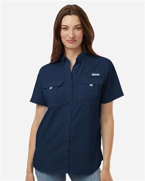 Columbia 212473 Women's PFG Bahama Short Sleeve Shirt - Collegiate Navy - model front