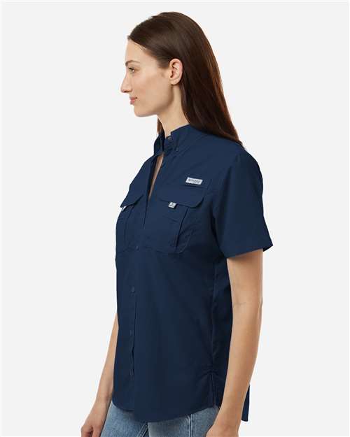 Columbia 212473 Women's PFG Bahama Short Sleeve Shirt - Collegiate Navy - model side