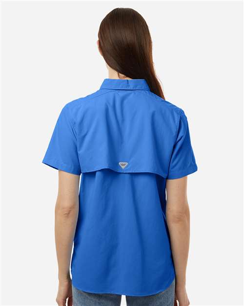 Columbia 212473 Women's PFG Bahama Short Sleeve Shirt - Vivid Blue - model back